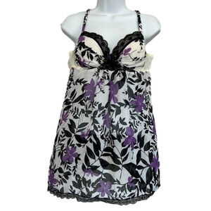 NWOT, APT. 9, Purple, Floral, Padded Bra, Teddy Dress, Size L, Adjustable Strap
